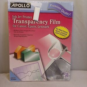 Apollo Inkjet Printer Transparency Film Canon Epson Lexmark 50 Sheets CG7039 NEW